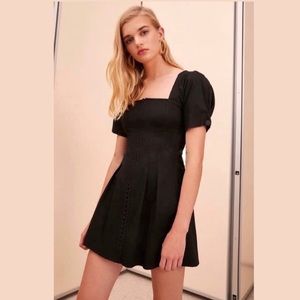 NWOT C/MEO Collective Corset Bodice Mini Puff Sleeve Black Dress MSRP $269